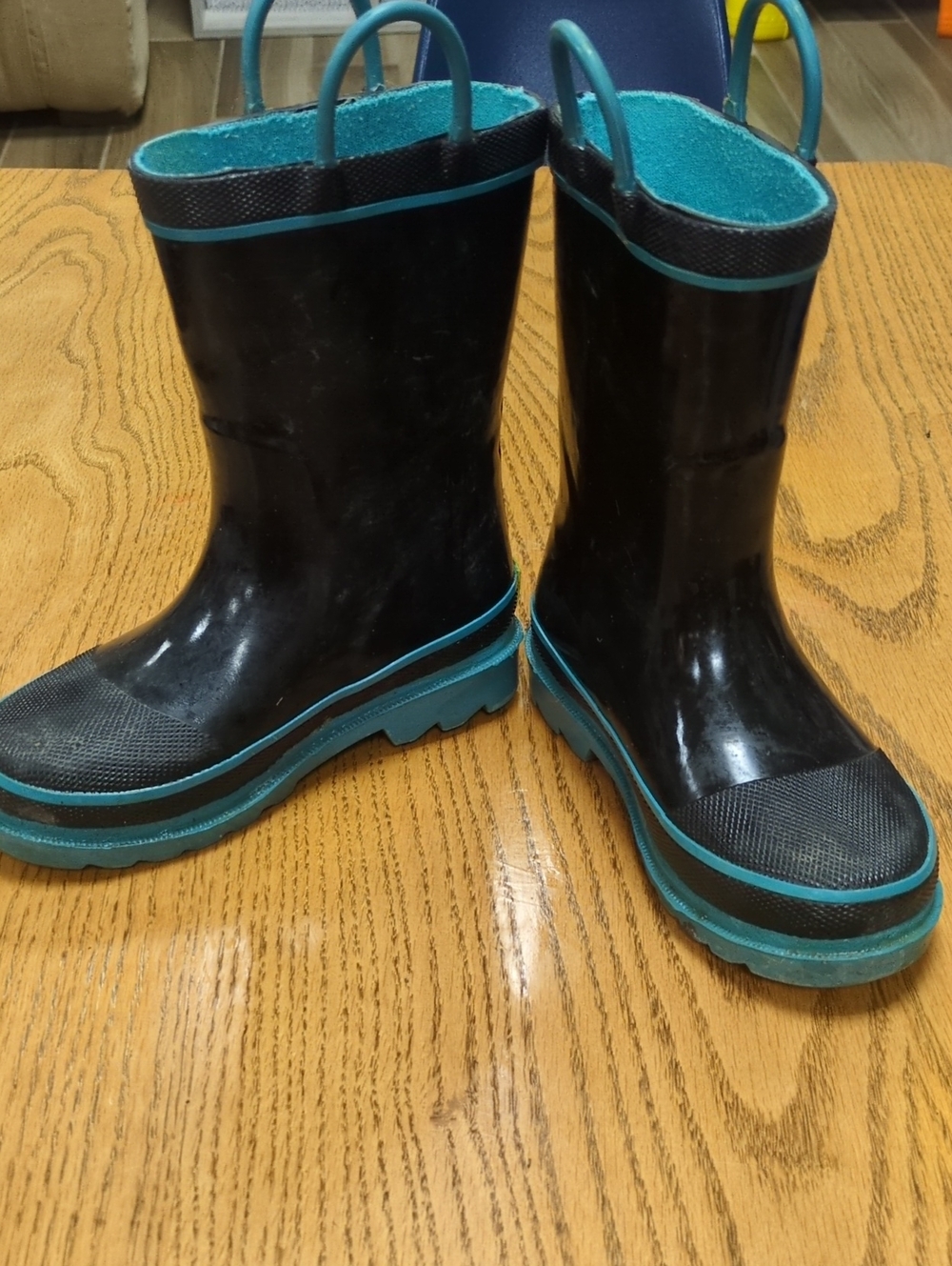 Western Chief Black Rain Boots with Teal Accents